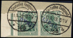 5 Pfg., waagr. Paar mit li. Bogenrand, die li. Marke mit ...