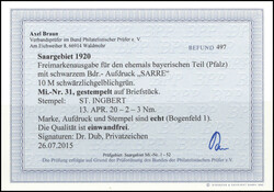 10 Mk., tadelloses Briefstück, Fotobefund Braun BPP. Katalogpreis: ...