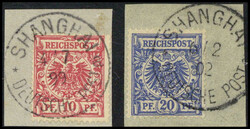 10 und 20 Pfg., zwei tadellose Bfstke. mit Stempel SHANGHAI "a" (Dr ...
