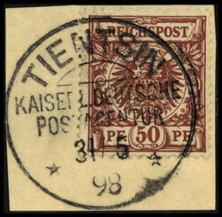 50 Pfg., tadelloses Bfstk. mit idealem Stempel TIENTSIN KDPA 31/5 98. ...