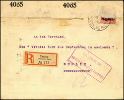 TIENTSIN 13/1 16, auf seltenem Einschreibebrief nach Berlin, ...