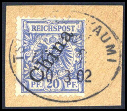 20 Pfg., tadelloses Briefstück mit seltener Entwertung durch ...