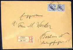 20 Pfg., tadelloses, senkr. Paar mit klarem Stempel TSINGTAU ...