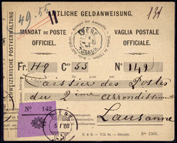 AMTLICHE GELDANWEISUNG aus Biere nach Lausanne. Diese Dienstganzsache ...