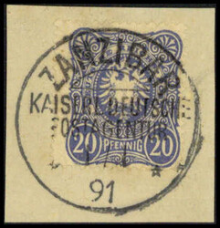 20 Pf., tadelloses Briefstück mit Gefälligkeits-Abstempelung ...