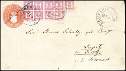 4/4 Sch., waagr. Paar zusammen mit ¼ Sch. auf Ganzsachenumschlag 1 ...