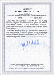 50 Pfg., tadelloses Exemplar mit zentr. Stempel JALUIT MARSHALL ...