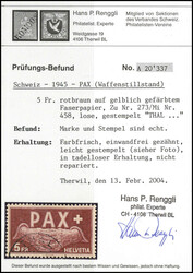 5 Fr., tadellos gestempelt, Fotobefund Renggli. Katalogpreis: 360 ...