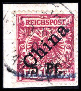 5 Pf. a. 10 Pfg., Aufdrucktype 2, tadelloses Exemplar auf Briefstück ...