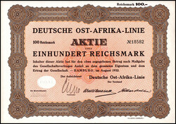 DEUTSCHE OST-AFRIKA-LINIE, Original-Aktie über 100 RM. Dekoratives ...