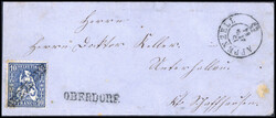 10 C., Einzelfrankatur mit klarem L1 OBERDORF und beiges. K2 ...