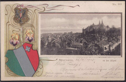 Neuchatel Blick zum Ort Wappenprägekarte 1903