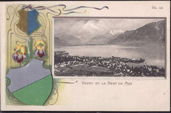 Vevey Blick zum Ort Wappenprägekarte