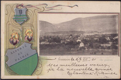 Yverdon Blick zum Ort Wappenprägekarte 1901