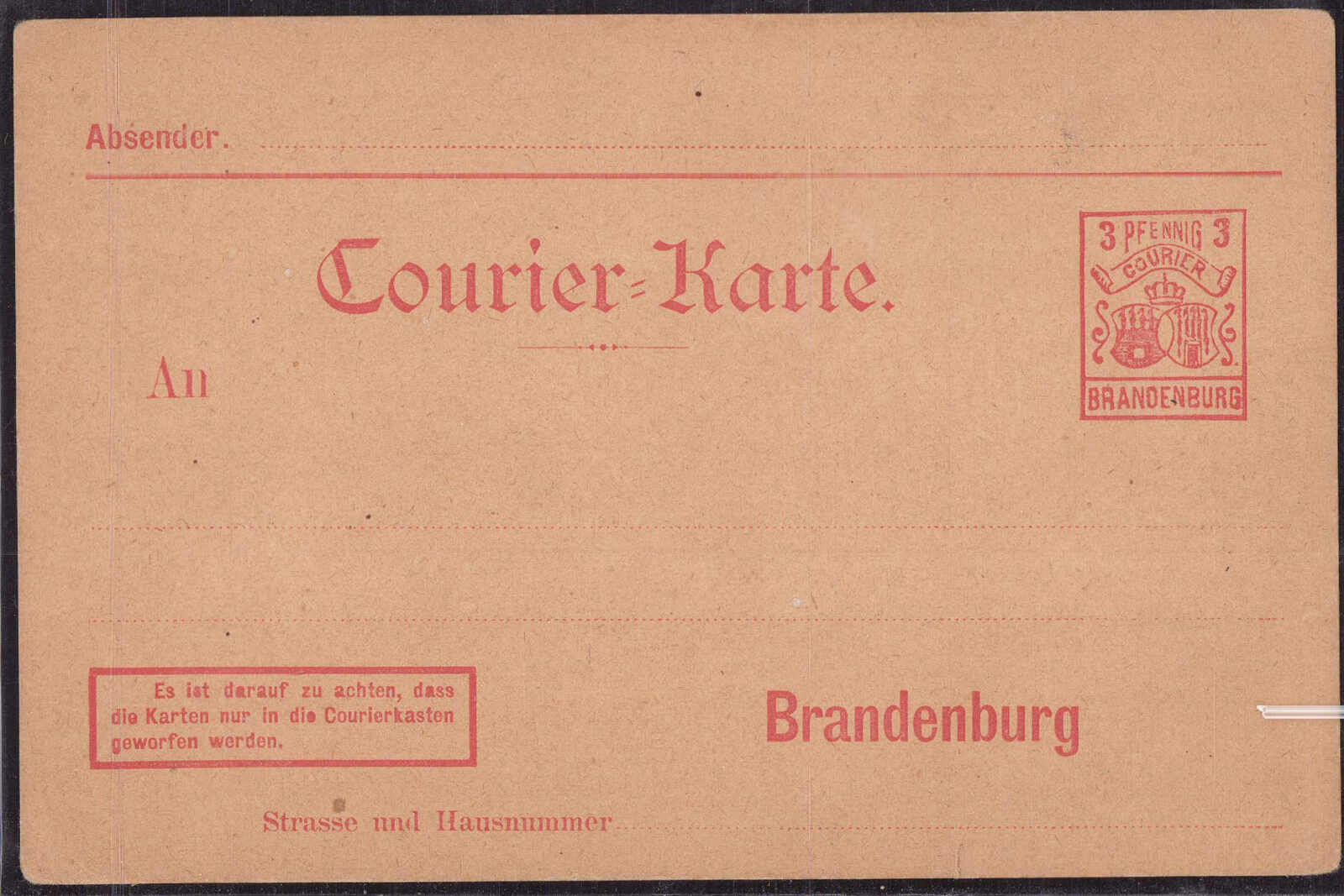 Stadtpostkarte Brandenburg 3 PfgAutomatically generated translation ...