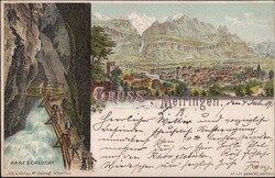 Meiringen Aareschlucht Blick zum Ort 1895