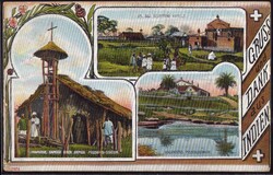 Indien Deutsche Missionare, neu gebaute Kapellen, Briefmarke entfernt ...