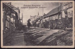 Schaulen Artillerie durchreitet die Stadt, Feldpost 1916 RS Klebereste