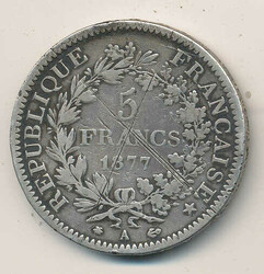 Frankreich 5 Francs 1877 A Münze, Hercule, Paris, S, Silber, KM:820.1