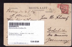 Padang Kantoor v. Houten 1913, min. best., Briefmarke beschädigt