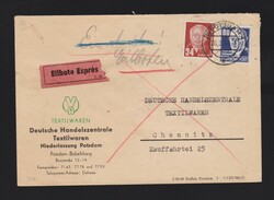 Brief DDR Mi.324vaWzXI, 339vaWzXI geprüft per Eilboten von Potsdam ...