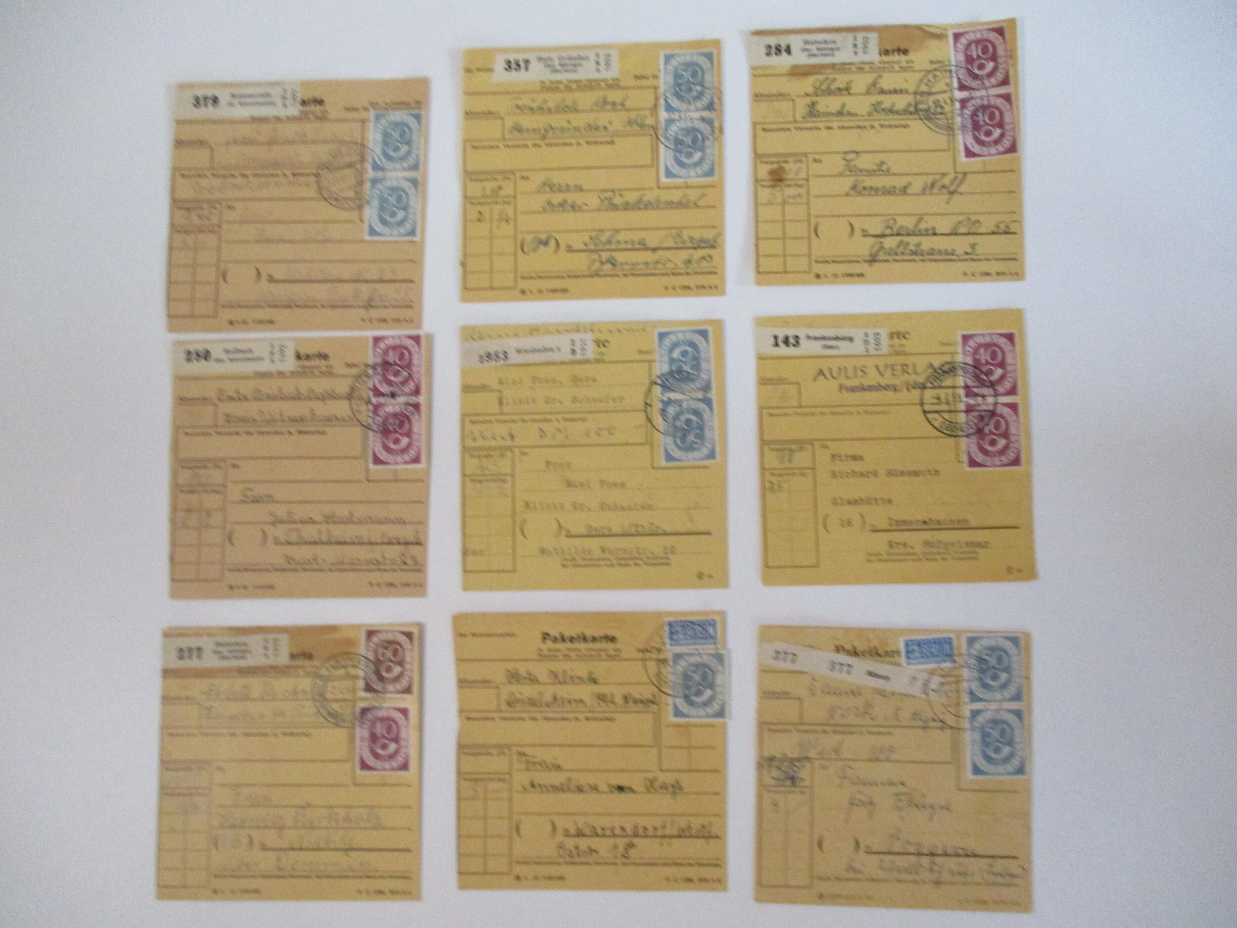Posten von 29 Inlands- Paketkarten BRD mit Posthorn- Frankaturen, mit ...