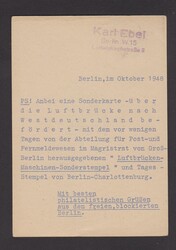 Sonderkarte zum Anlass 100 Tage Luftbrücke, Karte Berlin EF Mi.5 mit ...