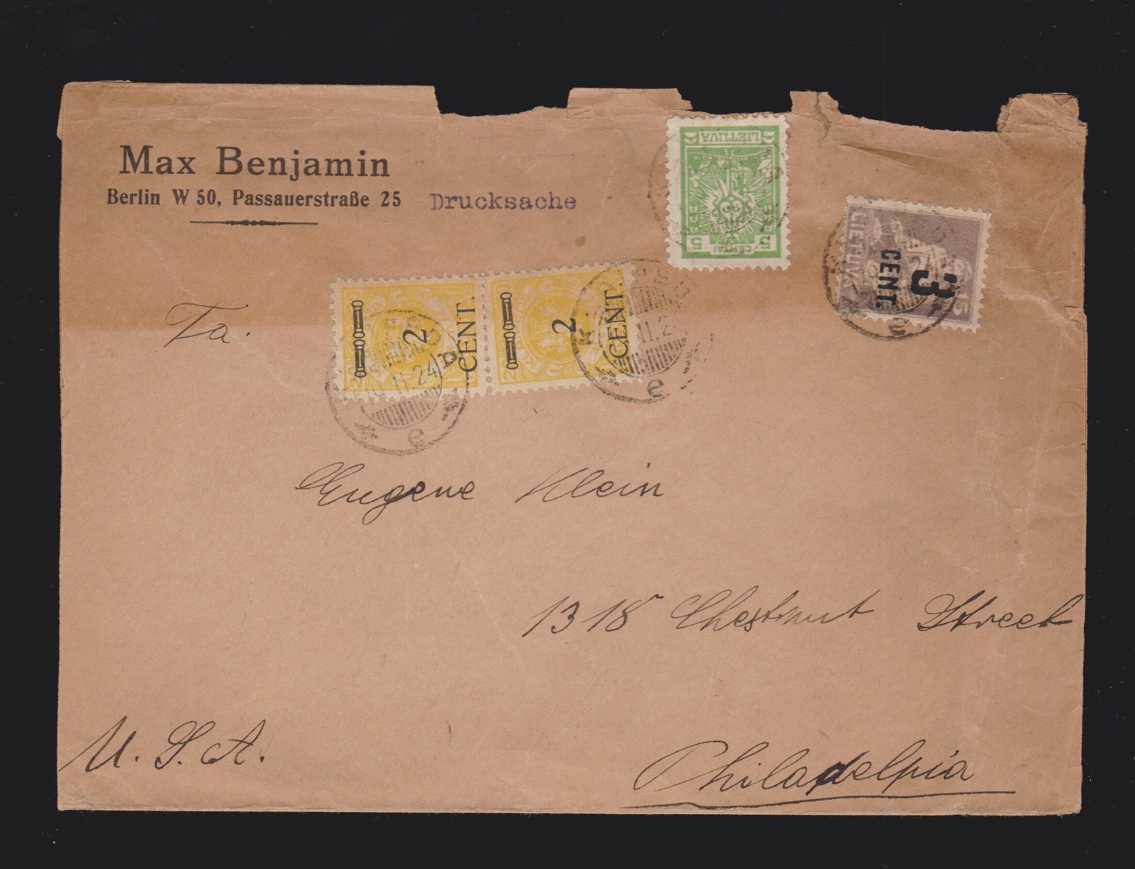 Brief Memelgebiet Mi.2x 176 und Litauen Mi.158, 210 von Klaipeda nach ...