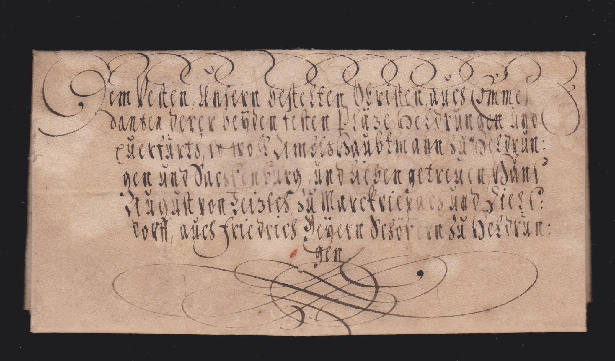 seltener Schnörkelbrief Sachsen von 1673, Brief an den Obristen und ...