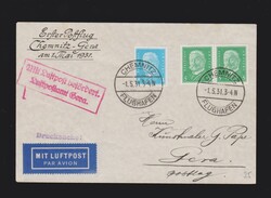 Brief DR Mi.2x 411, 454 per Luftpost als Erstflug Chemnitz- Gera mit ...