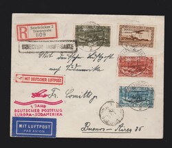 Brief dt. Abstimmungsgebiet Saargebiet Mi.190- 192, 198 per Luftpost ...