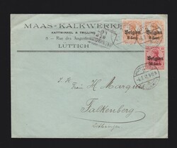 Brief dt. Besetzung 1.WK Belgien Mi.2x 13, 14 von Huy- Hoel nach ...
