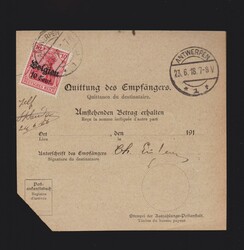 Postanweisung dt. Besetzung 1.WK Belgien Mi.14, 20 von Löwen nach ...