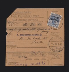 Postanweisung dt. Besetzung 1.WK Belgien Mi.14, 18 von Lüttich nach ...