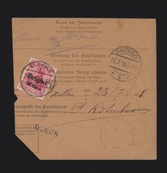 Postanweisung dt. Besetzung 1.WK Belgien Mi.14, 18 von Lüttich nach ...