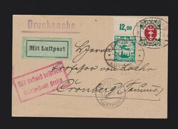 Karte Danzig Mi.66, 80 per Luftpost mit Stempel „Danzig 4.7.1922 ...