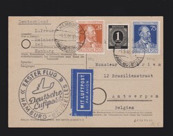 Karte alli. Besetzung Mi.911, 963, 964 per Luftpost als Erstflug ...