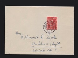 Brief BRD EF Mi.218 von Hamburg nach Westerland/ Sylt vom 26.8.1956 ...