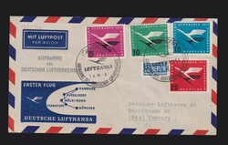 Brief BRD Mi.205- 208 per Luftpost Erstflug München- Hamburg mit ...