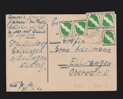 Karte franz. Zone MeF Mi.5x 1 von Geislingen nach Ellwangen vom 30.1 ...