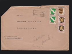 Brief franz. Zone Mi.2x 1, 2x 3, 3 mit Teilbarfrankatur Rahmenstempel ...