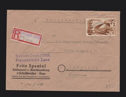 Brief Saarland EF Mi.224Z per Einschreiben Schiffsweiler (Saar) ...