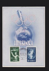 Sonderkarte Saarland Mi.314, 315 Olympische Spiele Helsinki 1952 mit ...