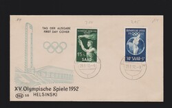 Ersttagsbrief (FDC) Saarland Mi.314, 315 Olympische Spiele Helsinki ...