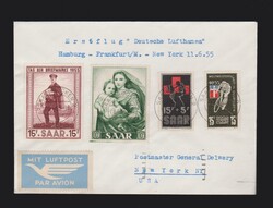 Brief Saarland Mi.352, 359- 361 per Luftpost von Saarbrücken 8.6 ...