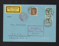 Brief DR Mi.2x 378, 385 per Luftpost als Erstflug Gleiwitz nach Wien ...