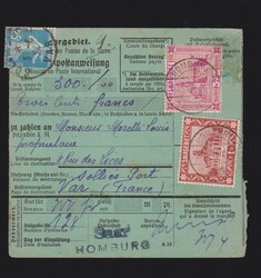 Postanweisung dt. Abstimmungsgebiet Saargebiet Mi.94, 100 und ...