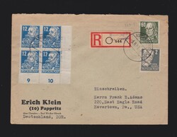 Brief SBZ Mi.212, 4x 216 (Eckrandzusammendruck), 225 per Einschreiben ...