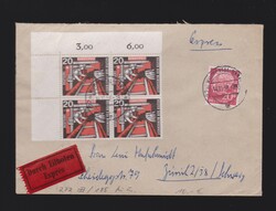 Brief BRD Mi.185, 4x 272 Eckrandstück per Eilboten von Wuppertal- ...