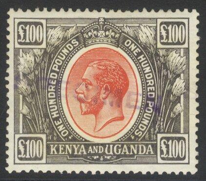 KENYA & UGANDA 1922-27 MSCA £100 red & black optd by local ...